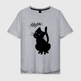 Мужская футболка хлопок Oversize с принтом Кошка Луна Meow в Белгороде, 100% хлопок | свободный крой, круглый ворот, “спинка” длиннее передней части | Тематика изображения на принте: anime cat | black cat | cat | cute | kawaii | kitten | kitty | luna | meow | sailor moon | sailormoon | smile | аниме котик | кавайный | кавайный котик | киска | котенок | котик | кошак | кошка | луна | милый котенок | минимализм | мур | мяу
