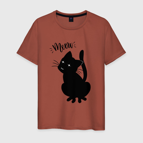 Мужская футболка хлопок с принтом Кошка Луна Meow в Санкт-Петербурге, 100% хлопок | прямой крой, круглый вырез горловины, длина до линии бедер, слегка спущенное плечо. | anime cat | black cat | cat | cute | kawaii | kitten | kitty | luna | meow | sailor moon | sailormoon | smile | аниме котик | кавайный | кавайный котик | киска | котенок | котик | кошак | кошка | луна | милый котенок | минимализм | мур | мяу