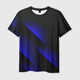 Мужская футболка 3D с принтом Blue Fade | 3D (Синий градиент) в Курске, 100% полиэфир | прямой крой, круглый вырез горловины, длина до линии бедер | 0x000000123 | 3d | fade | абстрактный рисунок | градиент | заливка | линии | неон | полосы | текстиль | текстура