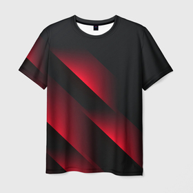 Мужская футболка 3D с принтом Red Fade | 3D (Красный градиент) в Тюмени, 100% полиэфир | прямой крой, круглый вырез горловины, длина до линии бедер | 0x000000123 | 3d | fade | абстрактный рисунок | градиент | заливка | линии | неон | полосы | текстиль | текстура