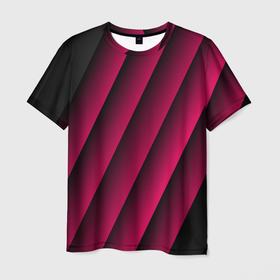 Мужская футболка 3D с принтом Red Stripe | 3D (Красные полосы) в Тюмени, 100% полиэфир | прямой крой, круглый вырез горловины, длина до линии бедер | 0x000000123 | 3d | fade | абстрактный рисунок | градиент | заливка | линии | неон | полосы | текстиль | текстура