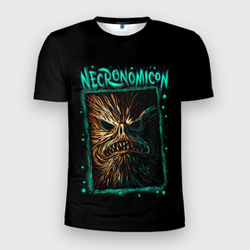 Мужская футболка 3D Slim с принтом Necronomicon , 100% полиэстер с улучшенными характеристиками | приталенный силуэт, круглая горловина, широкие плечи, сужается к линии бедра | howard phillips | lovecraft | говард лавкрафт | лавкравт | лафкрафт | некрономикон