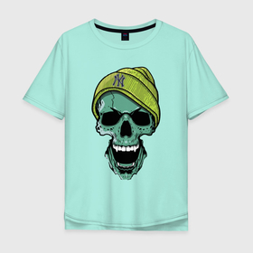Мужская футболка хлопок Oversize с принтом New York Yankees   Cool skull в Санкт-Петербурге, 100% хлопок | свободный крой, круглый ворот, “спинка” длиннее передней части | baseball | hype | jaw | new york yankees | orbits | skull | teeth | зубы | нью йорк | пасть | хайп | череп