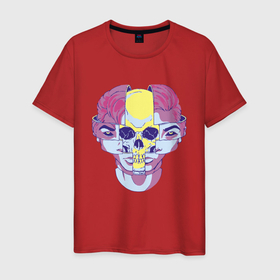 Мужская футболка хлопок с принтом Психоделический череп в Санкт-Петербурге, 100% хлопок | прямой крой, круглый вырез горловины, длина до линии бедер, слегка спущенное плечо. | eyes | hype | orbits | psychedelics | skull | глаза | глазницы | губы | зубы | психоделика | хайп | череп