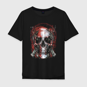 Мужская футболка хлопок Oversize с принтом Magnetic skull   Psychedelics в Новосибирске, 100% хлопок | свободный крой, круглый ворот, “спинка” длиннее передней части | bones | headphones | hype | jaw | magnetic | psychedelics | skull | teeth | зубы | кости | магнетизм | наушники | пасть | психоделика | хайп | череп