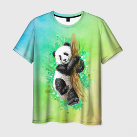 Мужская футболка 3D с принтом ПАНДА | PANDA | ЦВЕТНЫЕ КРАСКИ , 100% полиэфир | прямой крой, круглый вырез горловины, длина до линии бедер | panda | бамбуковый медведь | большая панда | медведь | медведь кошка | панда | пиньинь | пятнистый медведь | черно белый медведь