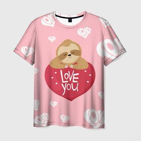 Мужская футболка 3D с принтом Ленивец с сердцем | Сердца паттерн в Курске, 100% полиэфир | прямой крой, круглый вырез горловины, длина до линии бедер | folivora | love | patern | pattern | зверь | лав | лежебок | лежебока | ленивцы | лентяй | листоеды | лов | лодырь | любовь | млекопитающий | патерн | паттерн | сердца | сердце