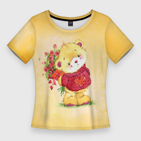 Женская футболка 3D Slim с принтом С 8 марта в Новосибирске,  |  | 8 марта | арт | графика | медведь | праздник | цветы