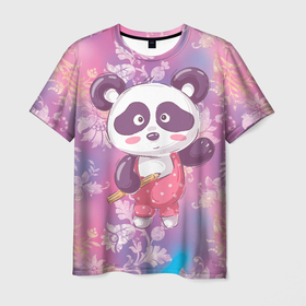 Мужская футболка 3D с принтом милая панда (детский) в Курске, 100% полиэфир | прямой крой, круглый вырез горловины, длина до линии бедер | детский | милая | панда | ребенок панда | цветочки