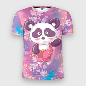 Мужская футболка 3D Slim с принтом милая панда (детский) в Петрозаводске, 100% полиэстер с улучшенными характеристиками | приталенный силуэт, круглая горловина, широкие плечи, сужается к линии бедра | детский | милая | панда | ребенок панда | цветочки