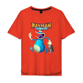 Мужская футболка хлопок Oversize с принтом globox с фонарем (Rayman) в Курске, 100% хлопок | свободный крой, круглый ворот, “спинка” длиннее передней части | Тематика изображения на принте: globox | rayman | rayman legends | глобокс | реймен | рэйман | рэймэн | человечек