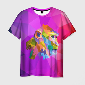 Мужская футболка 3D с принтом Цветная обезьяна | Color monkey в Петрозаводске, 100% полиэфир | прямой крой, круглый вырез горловины, длина до линии бедер | animal | beast | brute | gorilla | monkey | pet | горила | горилла | животное | на груди | обезьяна | прикольная