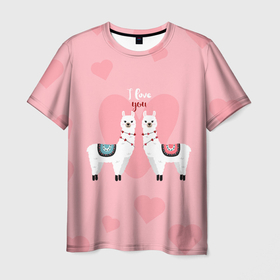 Мужская футболка 3D с принтом Lama | I Love You в Тюмени, 100% полиэфир | прямой крой, круглый вырез горловины, длина до линии бедер | glama | i love you | lama | lama glama | альпака | верблюд | гуанако | животные | лама | ламы | млекопитающие