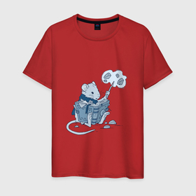 Мужская футболка хлопок с принтом Обучение маленького мага в Новосибирске, 100% хлопок | прямой крой, круглый вырез горловины, длина до линии бедер, слегка спущенное плечо. | Тематика изображения на принте: арт | волшебная книга | волшебство | книга | крыс | крыса | маг | магия | рисунок