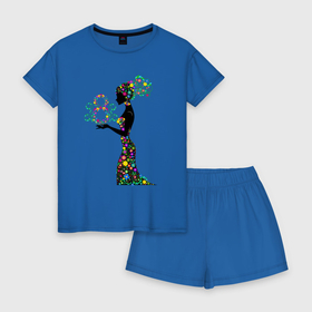 Женская пижама с шортиками хлопок с принтом Девушка восьмерка в Курске, 100% хлопок | футболка прямого кроя, шорты свободные с широкой мягкой резинкой | арт | восемь | девушка | иллюстрация | цифра