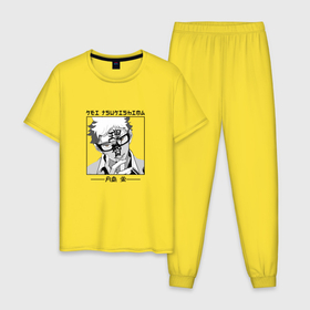Мужская пижама хлопок с принтом Кей Цукишима, Haikyuu в Санкт-Петербурге, 100% хлопок | брюки и футболка прямого кроя, без карманов, на брюках мягкая резинка на поясе и по низу штанин
 | haikyu | haikyuu | tsukishima kei | аниме | волейбол | карасуно | кей цукишима