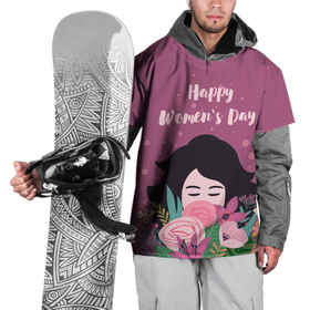 Накидка на куртку 3D с принтом Happy Women s Day в Санкт-Петербурге, 100% полиэстер |  | 8 марта | букет | девушка | надпись | праздник | цветы