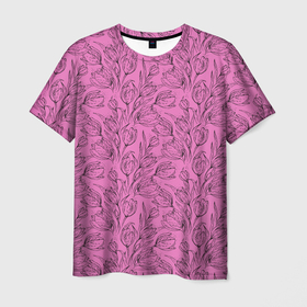 Мужская футболка 3D с принтом Узор тюльпанов в Екатеринбурге, 100% полиэфир | прямой крой, круглый вырез горловины, длина до линии бедер | 8 марта | паттерн | тюльпаны | узор | цветы