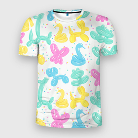 Мужская футболка 3D Slim с принтом Праздник детства в Курске, 100% полиэстер с улучшенными характеристиками | приталенный силуэт, круглая горловина, широкие плечи, сужается к линии бедра | весна | день рождения | детский | краски | подарок | праздник | прикол | шарики | яркий