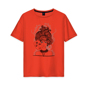 Женская футболка хлопок Oversize с принтом Девушка с маской Близнецы в Новосибирске, 100% хлопок | свободный крой, круглый ворот, спущенный рукав, длина до линии бедер
 | близнецы | зодиак | маска | скетч | уличный стиль | цветок