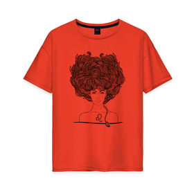 Женская футболка хлопок Oversize с принтом Девушка Лев в Новосибирске, 100% хлопок | свободный крой, круглый ворот, спущенный рукав, длина до линии бедер
 | волосы | девушка | зодиак | косичка | лев | уличный стиль
