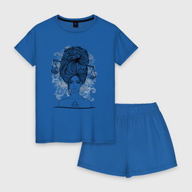 Женская пижама с шортиками хлопок с принтом Девушка Весы в Тюмени, 100% хлопок | футболка прямого кроя, шорты свободные с широкой мягкой резинкой | весы | девушка | зодиак | луна | сердце | уличный стиль