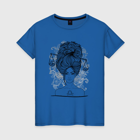 Женская футболка хлопок с принтом Девушка Весы в Екатеринбурге, 100% хлопок | прямой крой, круглый вырез горловины, длина до линии бедер, слегка спущенное плечо | весы | девушка | зодиак | луна | сердце | уличный стиль