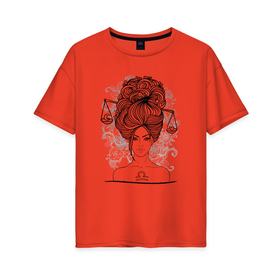 Женская футболка хлопок Oversize с принтом Девушка Весы в Белгороде, 100% хлопок | свободный крой, круглый ворот, спущенный рукав, длина до линии бедер
 | весы | девушка | зодиак | луна | сердце | уличный стиль