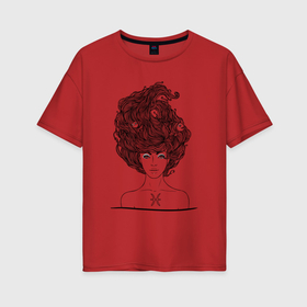 Женская футболка хлопок Oversize с принтом Девушка Рыбы в Новосибирске, 100% хлопок | свободный крой, круглый ворот, спущенный рукав, длина до линии бедер
 | волосы | девушка | зодиак | рыбы | скетч | уличный стиль