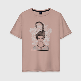 Женская футболка хлопок Oversize с принтом Девушка Скорпион в Белгороде, 100% хлопок | свободный крой, круглый ворот, спущенный рукав, длина до линии бедер
 | девушка | звезда | зодиак | коса | скорпион | уличный стиль