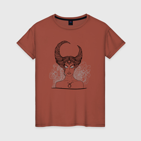 Женская футболка хлопок с принтом Девушка Телец в Екатеринбурге, 100% хлопок | прямой крой, круглый вырез горловины, длина до линии бедер, слегка спущенное плечо | девушка | зодиак | локон | телец | уличный стиль | цветок