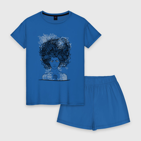 Женская пижама с шортиками хлопок с принтом Девушка Дева в Тюмени, 100% хлопок | футболка прямого кроя, шорты свободные с широкой мягкой резинкой | дева | девушка | зодиак | скетч | уличный стиль | цветок