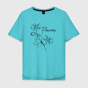 Мужская футболка хлопок Oversize с принтом Веточка цветов в Курске, 100% хлопок | свободный крой, круглый ворот, “спинка” длиннее передней части | ветка | контур | надпись | рисунок | цветы