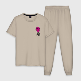 Мужская пижама хлопок с принтом GRL PWR в Тюмени, 100% хлопок | брюки и футболка прямого кроя, без карманов, на брюках мягкая резинка на поясе и по низу штанин
 | Тематика изображения на принте: девушки | кулак | надпись | рука | феминизм