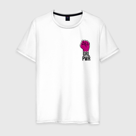 Мужская футболка хлопок с принтом GRL PWR в Тюмени, 100% хлопок | прямой крой, круглый вырез горловины, длина до линии бедер, слегка спущенное плечо. | девушки | кулак | надпись | рука | феминизм
