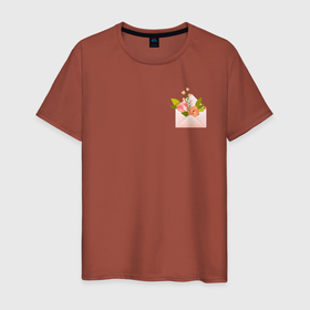 Мужская футболка хлопок с принтом Конверт с весной в Тюмени, 100% хлопок | прямой крой, круглый вырез горловины, длина до линии бедер, слегка спущенное плечо. | весна | зелень | конверт | сердце | цветы