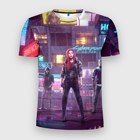 Мужская футболка 3D Slim с принтом Cyberpunk 2077 Vi  Ви в Курске, 100% полиэстер с улучшенными характеристиками | приталенный силуэт, круглая горловина, широкие плечи, сужается к линии бедра | 2077 | cyberpunk | cyberpunk 2077 | night city | vi | ви | кибер | киберпанк | найтсити | панк