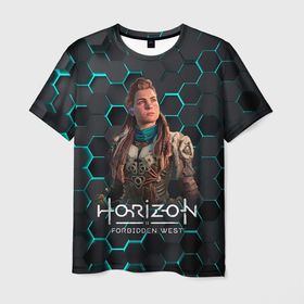 Мужская футболка 3D с принтом Horizon 3d соты в Курске, 100% полиэфир | прямой крой, круглый вырез горловины, длина до линии бедер | Тематика изображения на принте: aloy | horizon | horizon forbidden west | horizon zero dawn | харайзон | хорайзон | элой