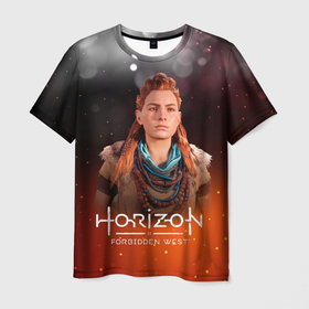 Мужская футболка 3D с принтом Horizon Fire Aloy в Екатеринбурге, 100% полиэфир | прямой крой, круглый вырез горловины, длина до линии бедер | aloy | horizon | horizon forbidden west | horizon zero dawn | харайзон | хорайзон | элой