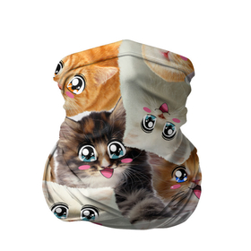 Бандана-труба 3D с принтом Много кошек с большими анимэ глазами в Санкт-Петербурге, 100% полиэстер, ткань с особыми свойствами — Activecool | плотность 150‒180 г/м2; хорошо тянется, но сохраняет форму | Тематика изображения на принте: глаза анимэ кошки | глаза мультяшные | киса | киска | кисуля | кисуня | кот | котейка | котик | коты | кошек | кошка | много | с анимэ глазами