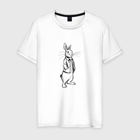 Мужская футболка хлопок с принтом Rabbit smile в Тюмени, 100% хлопок | прямой крой, круглый вырез горловины, длина до линии бедер, слегка спущенное плечо. | Тематика изображения на принте: animals | love | love rabbit | piter | rabbit