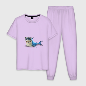 Мужская пижама хлопок с принтом акула   в очках в Белгороде, 100% хлопок | брюки и футболка прямого кроя, без карманов, на брюках мягкая резинка на поясе и по низу штанин
 | акула | вочках | зубы | рыба | рыбы | улыбка