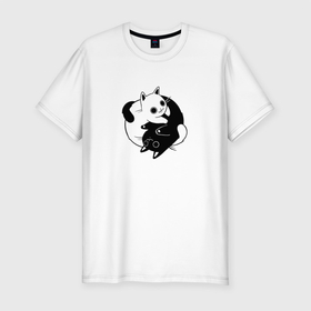 Мужская футболка хлопок Slim с принтом Yin Yang Black And White Cats в Кировске, 92% хлопок, 8% лайкра | приталенный силуэт, круглый вырез ворота, длина до линии бедра, короткий рукав | белый | ин ян | инь нь | китайский | кот | котенок | котик | кошка | милый | противоположности | черный | японский