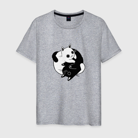 Мужская футболка хлопок с принтом Yin Yang Black And White Cats в Курске, 100% хлопок | прямой крой, круглый вырез горловины, длина до линии бедер, слегка спущенное плечо. | белый | ин ян | инь нь | китайский | кот | котенок | котик | кошка | милый | противоположности | черный | японский