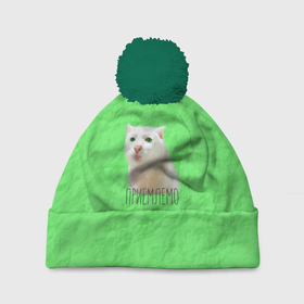 Шапка 3D c помпоном с принтом Приемлемо кот мем в Тюмени, 100% полиэстер | универсальный размер, печать по всей поверхности изделия | белый кот | зеленый | киска | кот | кот мем | кот приемлемо | котейка | котик | котэ | кошка | мятая бумага | преемлемо | приемлемо | салатовый