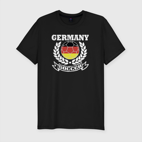 Мужская футболка хлопок Slim с принтом Футбол Германия , 92% хлопок, 8% лайкра | приталенный силуэт, круглый вырез ворота, длина до линии бедра, короткий рукав | deutschland | football | germany | soccer | socker | германия | германский | игра | немецкая | немецкий | сокер | соккер | спорт | футбол | футболист | футбольная | футбольный