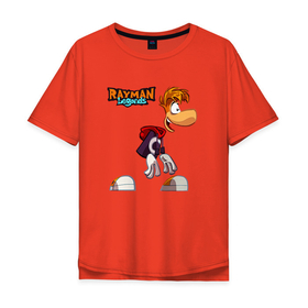 Мужская футболка хлопок Oversize с принтом Rayman вид сбоку в Тюмени, 100% хлопок | свободный крой, круглый ворот, “спинка” длиннее передней части | legends | rayman | rayman legends | глобокс | рейман | рэйман | рэймэн