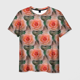 Мужская футболка 3D с принтом нежные розы паттерн в Тюмени, 100% полиэфир | прямой крой, круглый вырез горловины, длина до линии бедер | паттерн | роза | розовые розы | розы | цветы
