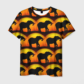 Мужская футболка 3D с принтом Силуэт слона паттерн в Белгороде, 100% полиэфир | прямой крой, круглый вырез горловины, длина до линии бедер | африка | паттерн | силут | слон | слоник | слоны