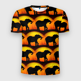 Мужская футболка 3D Slim с принтом Силуэт слона паттерн в Курске, 100% полиэстер с улучшенными характеристиками | приталенный силуэт, круглая горловина, широкие плечи, сужается к линии бедра | Тематика изображения на принте: африка | паттерн | силут | слон | слоник | слоны